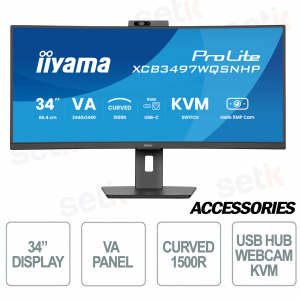 Moniteur incurvé Prolite 34 pouces FULL HD 0,4 ms, commutateur KVM, station d'accueil USB-C, webcam - IIYAMA