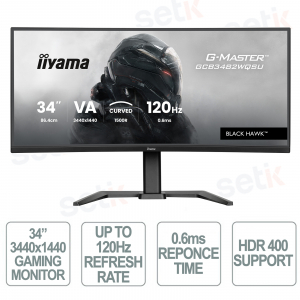Moniteur Black Hawk™ 34 pouces incurvé 1500R Ultra Wide UWQHD 3440 x 1440 120 Hz Freesync™ Premium Pro PBP