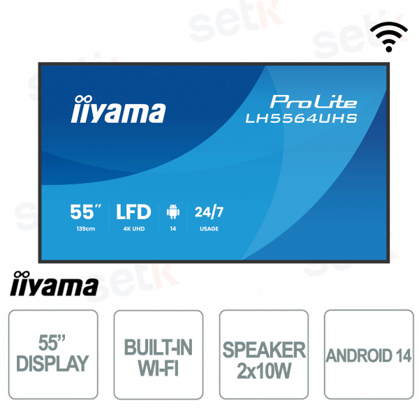 IIYAMA 55 inch iiSignage Monitor - 3840 x 2160 4K UHD - 6.5ms - WIFI - 24/7 Operation - Android 14