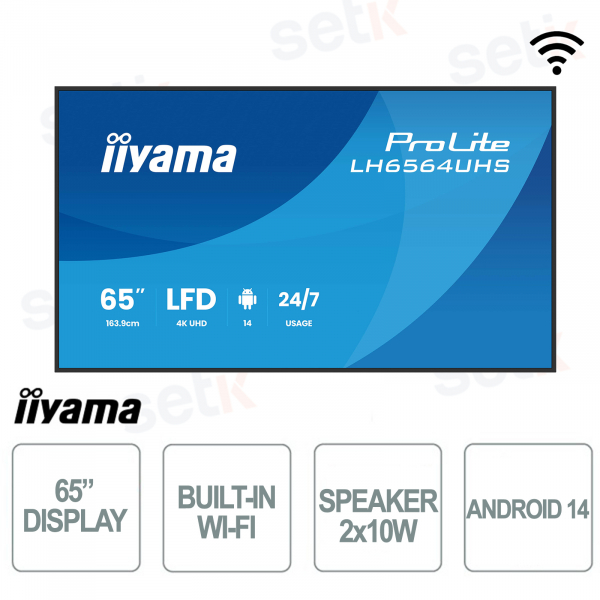 IIYAMA 65 inch iiSignage Monitor - 3840 x 2160 4K UHD - 6.5ms - WIFI - 24/7 Operation - Android 14