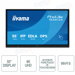 Écran IPS 4K Ultra HD 55 pouces - Écran tactile 40 points - Antireflet - Wi-Fi 6 - Haut-parleur stéréo - USB-C