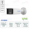 Outdoor Bullet IP Camera 4 Megapixel Dual Fixed Lens 2.8mm IR 40m PoE IP67 - Microphone and Alarm - Hyundai