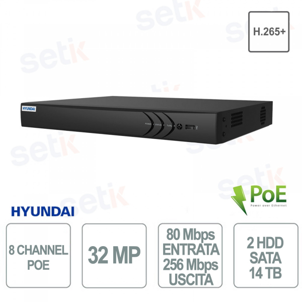 NVR Hyundai Registratore NVR 8 Canali PoE IP 32MP