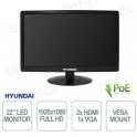 22 Inch LED Monitor with PoE - 16:9 1920 x 1080 Resolution HDCVI/HDTVI/AHD - Hyundai
