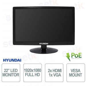 22 Inch LED Monitor with PoE - 16:9 1920 x 1080 Resolution HDCVI/HDTVI/AHD - Hyundai