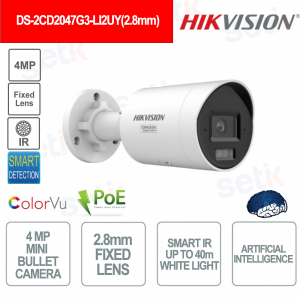 Telecamera ColorVu 4MP IP POE Mini Bullet da esterno - Ottica 2.8mm - Intelligenza artificiale