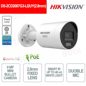 Telecamera ColorVu 8MP IP POE Mini Bullet da esterno - Ottica 2.8mm - Intelligenza artificiale