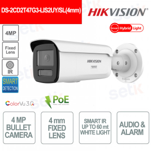 ColorVu IP POE Bullet Camera 4MP 4mm Smart Hybrid Light IR 60M - HikAI-ISP - microphone - Hikvision