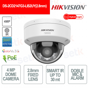 Caméra dôme extérieure IP POE ColorVu 4 MP - Objectif 2,8 mm - Hikvision