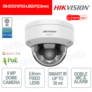 Caméra dôme extérieure IP POE ColorVu 8 MP - Objectif 2,8 mm - Hikvision