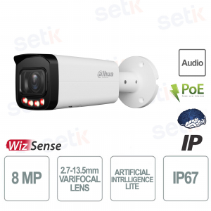 Caméra Bullet intelligente AI Lite Wizsense IP ONVIF® PoE 8 MP 2,7-13,5 mm à double éclairage - Dahua