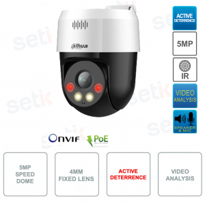 Caméra dôme intelligente double éclairage PT 5MP IP PoE ONVIF® - Dissuasion active - 4 mm - IR 30 m