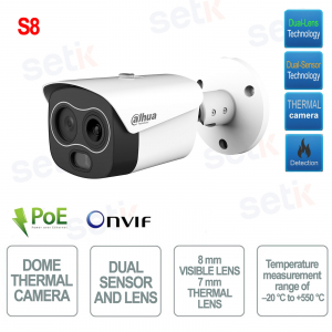 TPC-BF1241-TB7F8-DW-S8 - ONVIF® PoE Thermal IP Camera - 7mm Thermal Lens - 8mm Visible Lens - S8 - Dahua