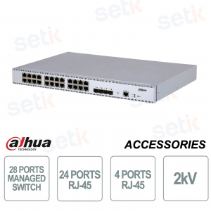 Commutateur Gigabit géré - 28 ports - 24 RJ-45 - 4 SFP - Couche L2 Dahua