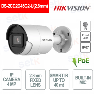 Telecamera IP DS-2CD2D45G2-U(2.8mm) 4MP con Ottica 2.8mm, AcuSense, IR 40m e Audio Integrato - Hikvision