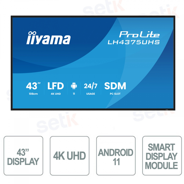 LH4375UHS-B2AG - Monitor 43" 4K UHD iiyama ProLite – Digital Signage 24/7 con Android 11