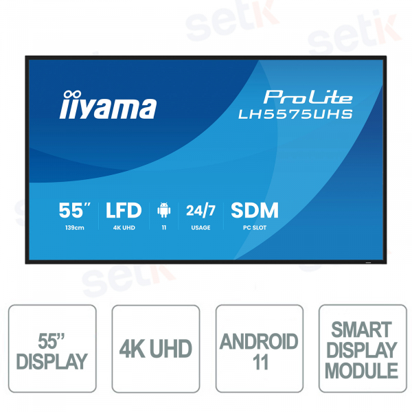 LH5575UHS-B2AG - Monitor 55" 4K UHD iiyama ProLite – Android 11 e Digital Signage 24/7