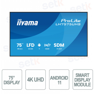 LH7575UHS-B2AG - Moniteur 4K 75" iiyama ProLite – Android 11 et affichage dynamique 24h/24 et 7j/7