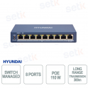 HYU-1066 PoE Switch: 8 Ports, Gigabit Uplink, 300m LAN and 110W PoE