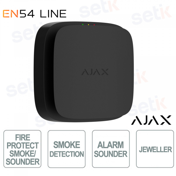 Ajax EN54 FireProtect (Smoke/Sounder) Jeweller Nero – Rilevatore Fumo Wireless e sirena integrata