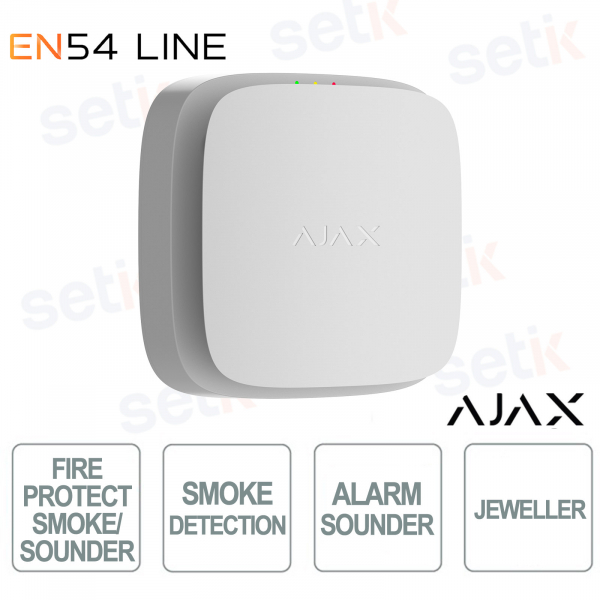 Ajax EN54 FireProtect (Smoke/Sounder) Jeweller Bianco – Rilevatore Fumo Wireless e sirena integrata
