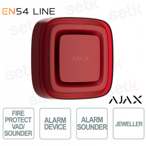 Allarme Acustico e Visivo Ajax VAD EN54 Rosso – LED Potente e Installazione Facile