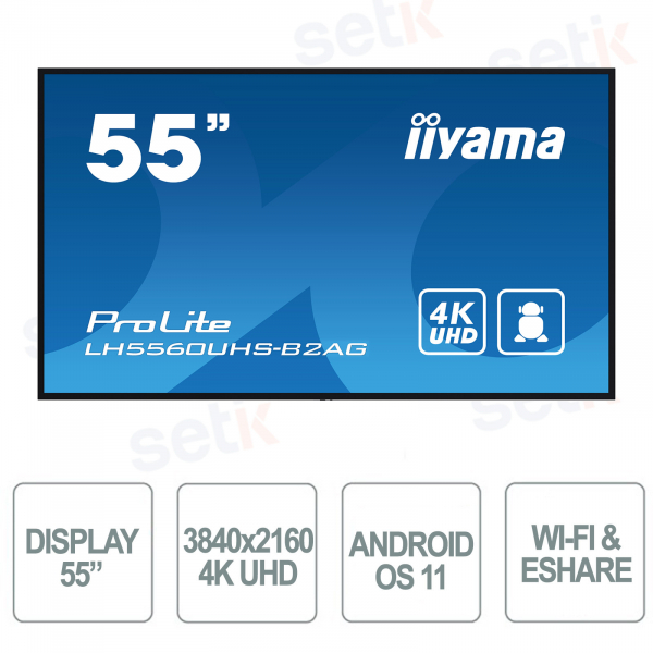 iiyama ProLite LH5560UHS-B2AG 55” 4K UHD: Display professionale per Digital Signage con Android, iiSignage² ed EShare
