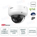 Caméra dôme IP Dahua 6 MP avec objectif varifocal 2,7-13,5 mm, IA avancée et double éclairage intelligent IP67