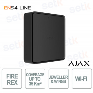 Ajax EN54 Fire ReX Jeweller Nero – Ripetitore Wireless Antincendio Certificato EN54 con Copertura Fino a 35 km²