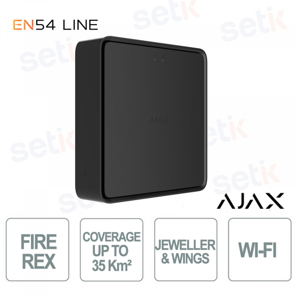 Ajax EN54 Fire ReX Jeweller Nero – Ripetitore Wireless Antincendio Certificato EN54 con Copertura Fino a 35 km²