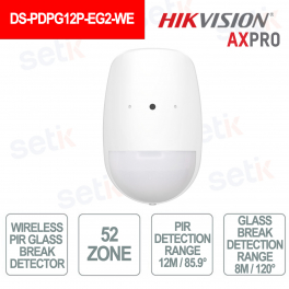 Hikvision AXPro Sensore di movimento Pir-Glass Break Wireless 868Mhz 12M 85.9° Pet Immunity