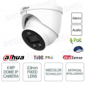Caméra Dahua IPC-HDW3449H-AS-PV-PRO 4MP 2,8 mm blanche avec IA, WizColor et protection périmétrique