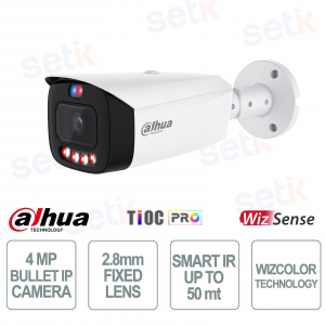 Caméra IP Bullet Dahua WizSense 4MP 2,8 mm blanche avec IA et vision nocturne couleur