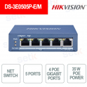 Hikvision DS-3E0505P-E/M | Switch Gigabit PoE 35W a 4 Porte per Reti e Videosorveglianza