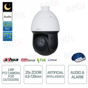 Telecamera PTZ Dahua 2MP 25x Starlight AI con ottica 4.8–120mm e IR 150m