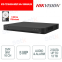DVR AcuSense 5MP 16 canaux avec IA, H.265 Pro+, détection de véhicules/personnes et accès à distance - Hikvision
