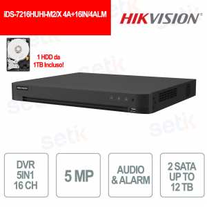 DVR 16 Canali AcuSense 5MP con AI, H.265 Pro+, Rilevamento Veicoli/Persone e Accesso Remoto - Hikvision