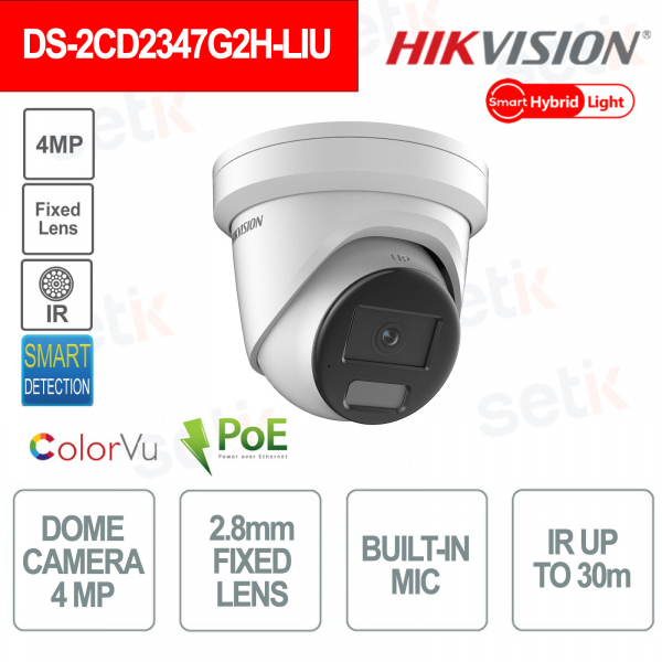 Telecamera Hikvision DS-2CD2347G2H-LIU 4MP con ottica fissa 2.8mm e Smart Hybrid Light ColorVu