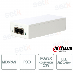 TAM1GT1GT-30 – 30W Gigabit PoE+ Midspan for IP Cameras and Professional Networks - Dahua