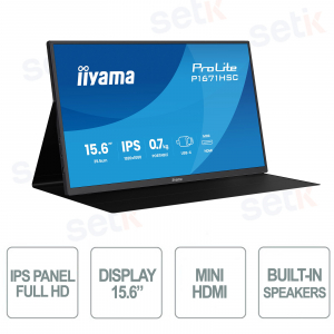 Monitor Portatile iiyama ProLite P1671HSC-B1 – Full HD 15,6" USB-C con Cover in Pelle e Altoparlanti Integrati