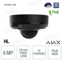 Ajax DomeCam Mini HL 8MP 2,8 mm Noir avec IA – Caméra IP intelligente