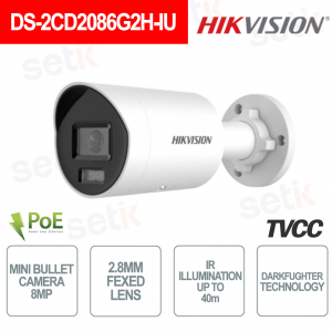 Telecamera IP PoE 8MP IR40m H.265+ Dark Fighter Mini Bullet Camera - Hikvision