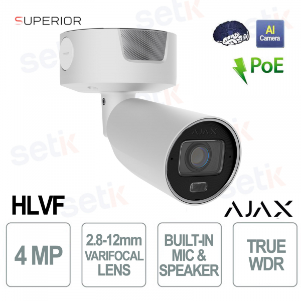 Ajax Superior BulletCam HLVF 4MP Bianca: Sicurezza AI con Ottica Motorizzata e WDR