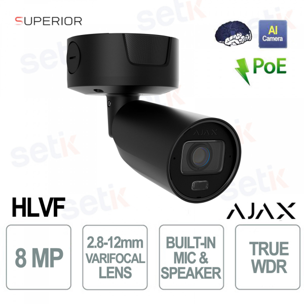 Ajax Superior BulletCam HLVF 8MP Nera: Sicurezza AI con Ottica Motorizzata e WDR