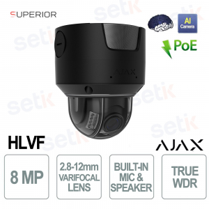 Ajax Superior DomeCam HLVF 8MP Ajax HLVF Nera – Sicurezza AI con IR e P-Iris