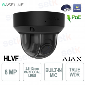 Caméra IP Ajax DomeCam HLVF 8MP avec objectif varifocal 2,8–12 mm, vision IA et couleur noire