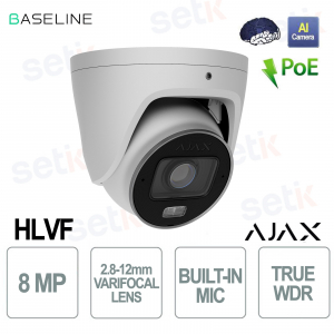 Ajax TurretCam HLVF 8MP Bianca con AI, Visione Notturna e Lente Varifocale
