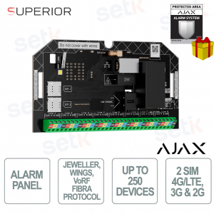 Hub hybride Ajax Superior 2 sans boîtier avec fibre optique, carte SIM et automatisation