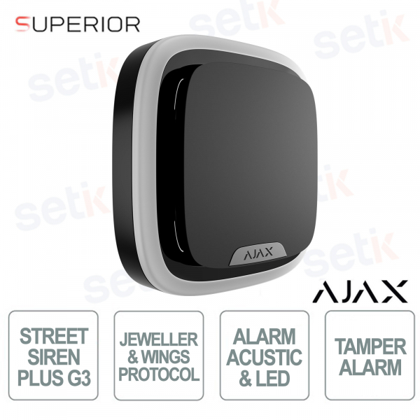 Sirena Ajax Superior StreetSiren Plus G3 Nera: Sicurezza Professionale Antisabotaggio per Interni ed Esterni