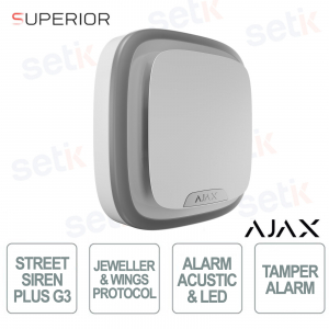 Sirena Ajax Superior StreetSiren Plus G3 Bianco: Sicurezza Professionale Antisabotaggio per Interni ed Esterni